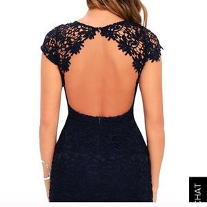 lulus hidden talent navy backless lace dress